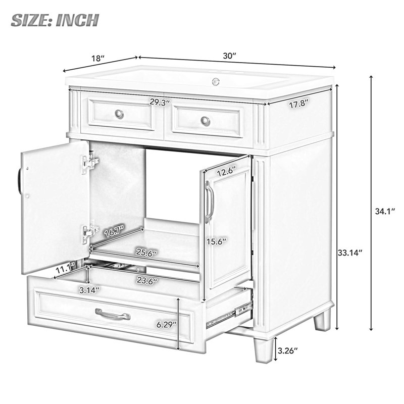 Meuble-lavabo simple avec plateau en résine 30,02 po Regelindis