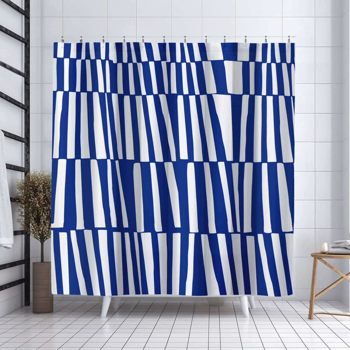 Thora Abstract Mid-Century Shower Curtain, Navy