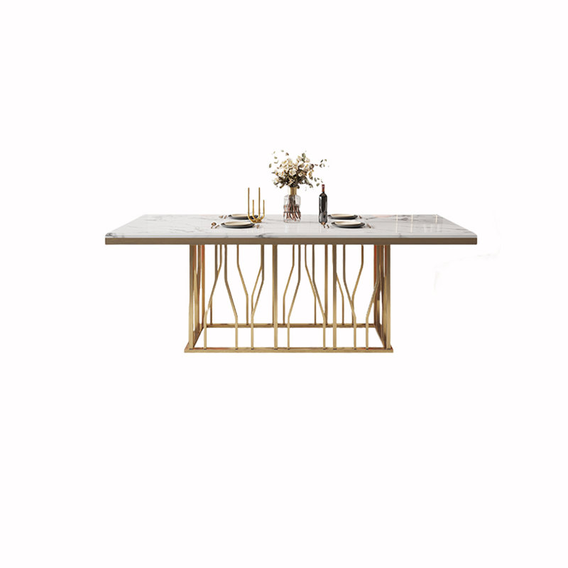 Abem Faux Marble Top Metal Base Dining Table, 35.43" W x 78.74" L
