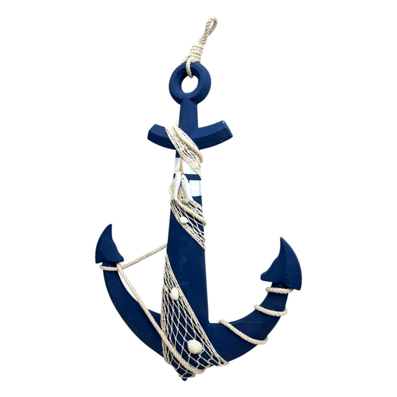 Ancre avec décoration suspendue en résille, H 25,6 po x l 0,8 po x P 15,7 po, Bleu-blanc