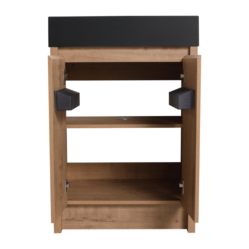 24'' Single Freestanding Bathroom Vanity with Black Resin Top Sink