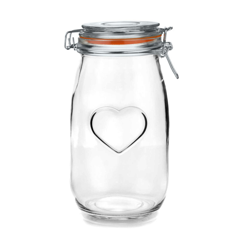 Nicola Spring - Heart Glass Storage Jars with Labels, 21.5cm H x 10.5cm W x 10.5cm D, Orange