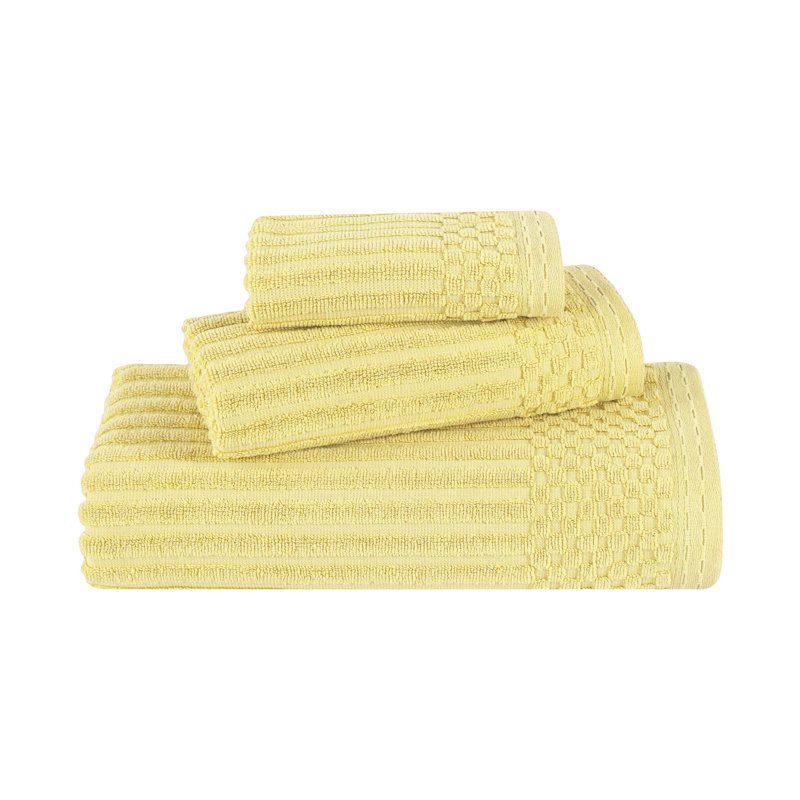 Collection de serviettes à bordure à carreaux en coton 3 pièces Soho Spa, Or jaune, Ensemble de serviettes 3 pièces