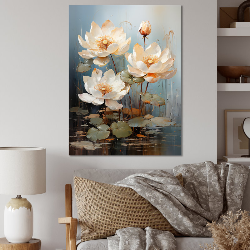 Élégance en fleurs de lotus sur toile, Toile tendue, H 40 po x l 30 po x P 1,5 po