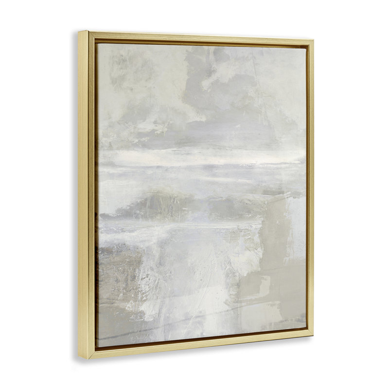 Cadre flottant discret beige et gris, design par Rachel Springer, H 21 po x l 17 po, Cadre flottant métallique doré