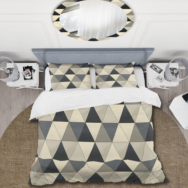 Ensemble de housse de couette Mid-Century noir gris Triangle, Housse de couette très grand + 2 taies décorativ