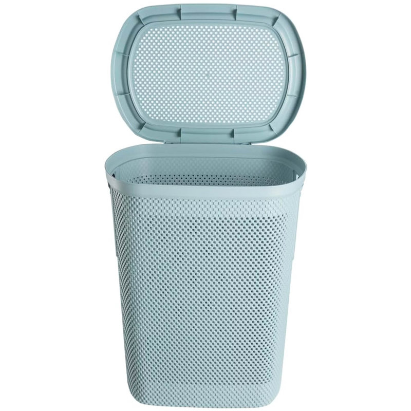 Hinged Lid Laundry Hamper Air-Permeable, Blue