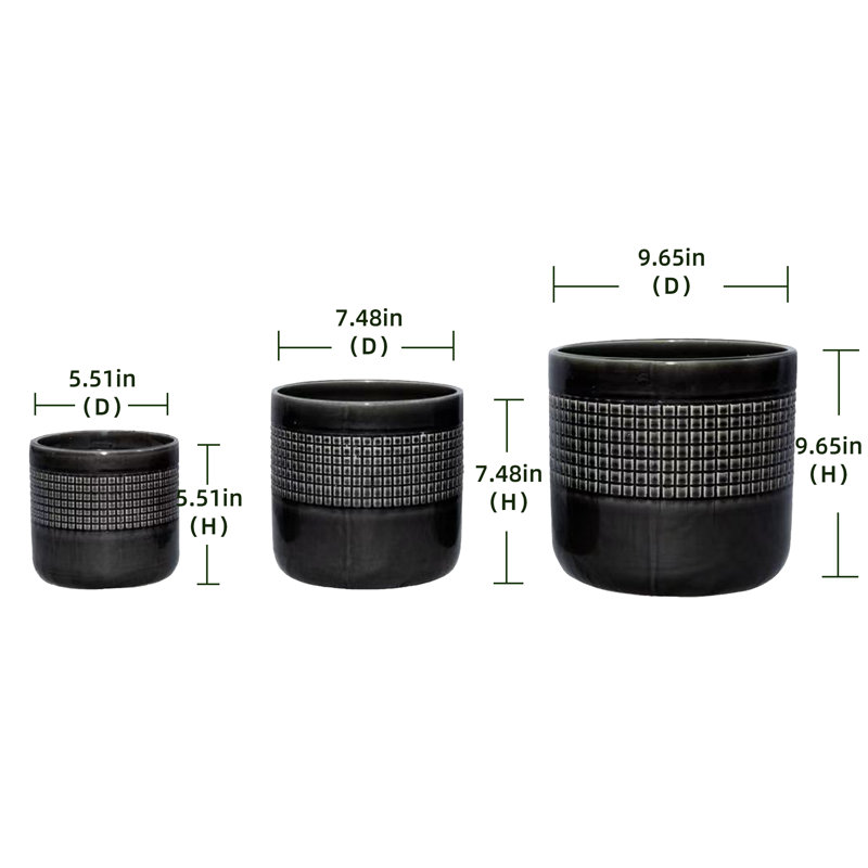 Ensemble de 3 pots de fleurs décoratifs pour l'extérieur avec pot de 10 po, Noir / blanc