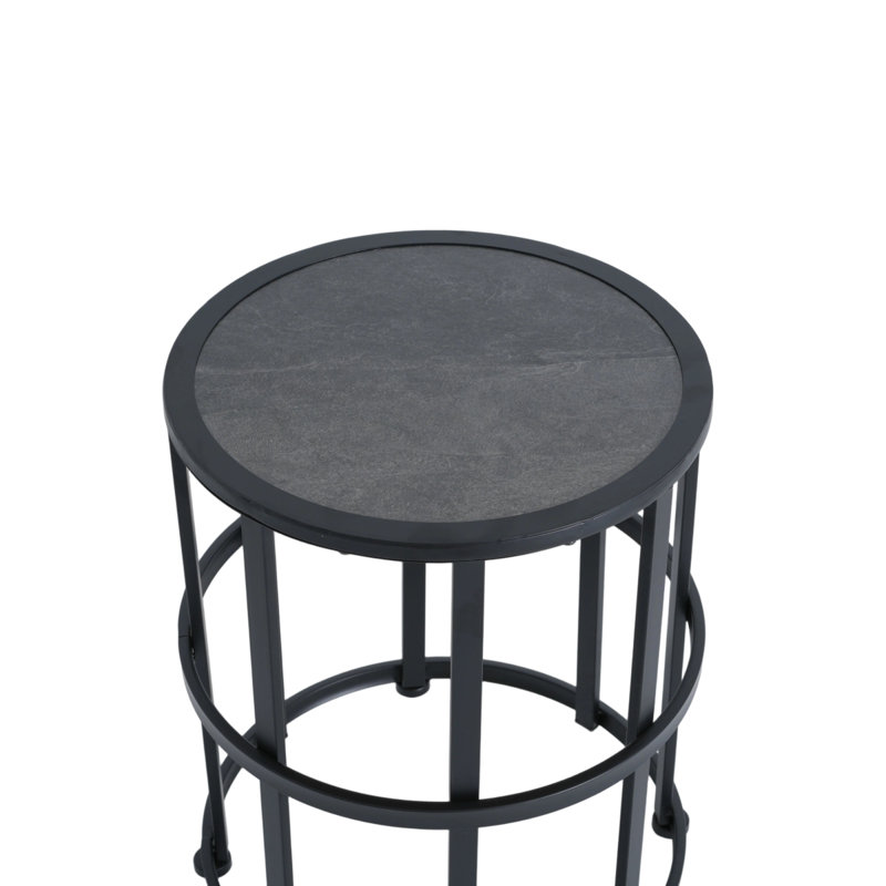 Table d'appoint en céramique avec structure en fer thermolaqué - Décoration de patio légère et résistante aux intempéries