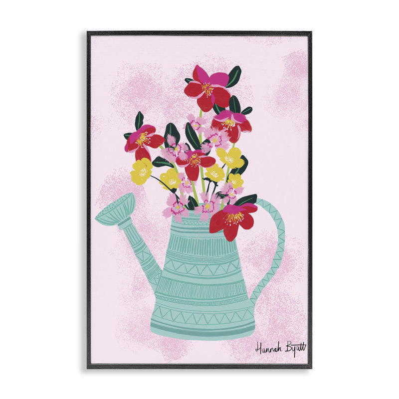 Flore locale dans un arrosoir, giclée encadrée, design par Hannah Byatt, H 18 po x l 12 po, Giclée encadrée noir minuit