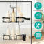 No Drilling Over Door Shower Caddy, 2-Tier Rustproof Hanging Shower Shelf with Soap Dish & Toothbrush Holder, Black Bathroom Storage Organizer for Shampoo, Razors & Towels