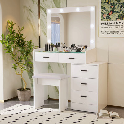Coiffeuse réglable blanche avec 5 tiroirs