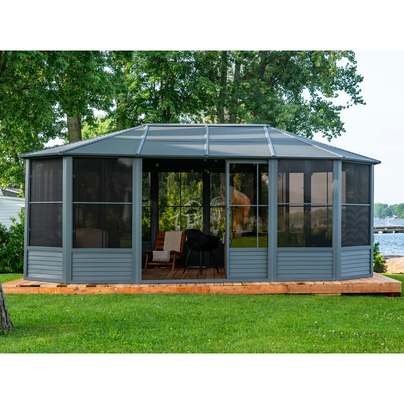 Gazebo Penguin Florence Solarium 12 Pi x 18 Pi Toit d'acier En Ardoise, Ardoise, Ardoise, 18 pi. L 12 pi. D