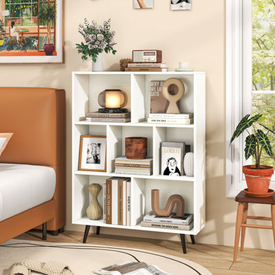 7-Cube Bookcase Mid Century Modern Storage Organizer-Brown