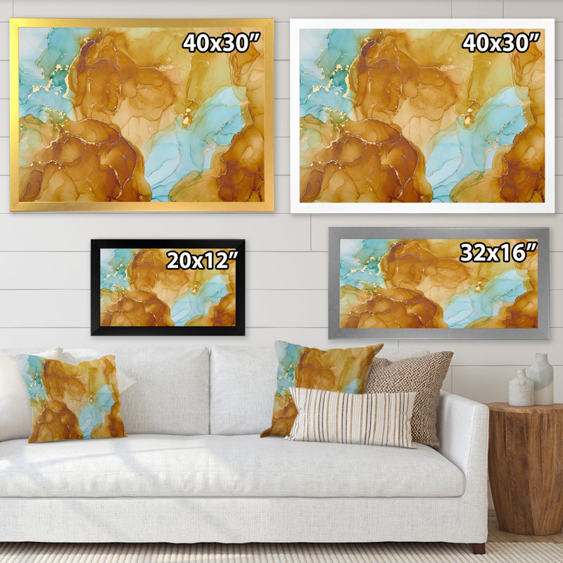 «Brown Luxury Abstract Fluid», peinture sur toile, H 34 po x l 44 po x P 1,5 po, Cadre photo noir