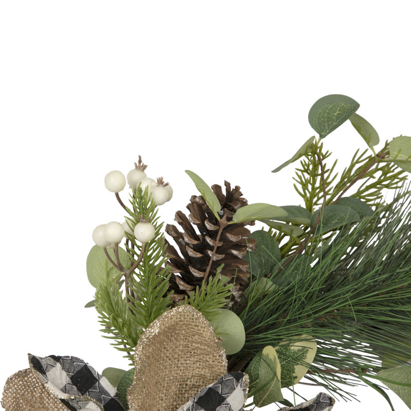 Couronne de Noël artificielle Magnolia et pommes de pin givrées - non éclairées 22 pouces