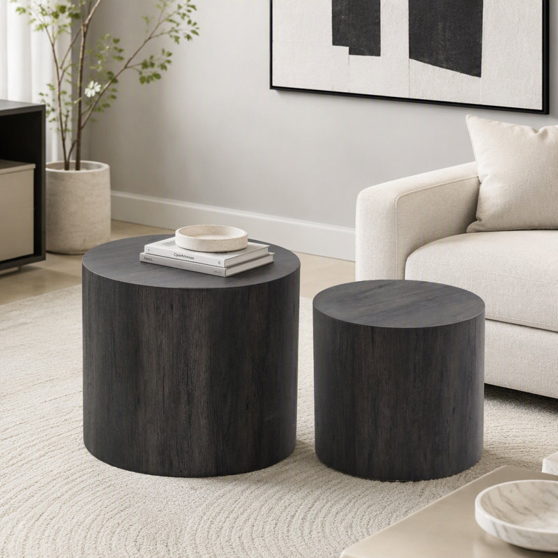 Ensemble de 2 tables basses rondes Nesting, Black Woodgrain