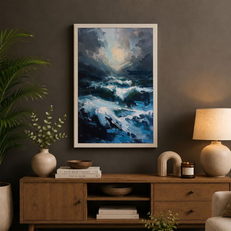 Light Breaking Through Coastal - Wrapped Canvas, 24x16 - 61.0 x 40.6 cm, Taupe Border