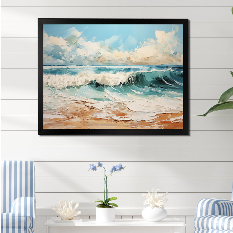 Teal Waves Fight I - impression, Cadre simple noir, H 16 po x l 32 po x P 1 po