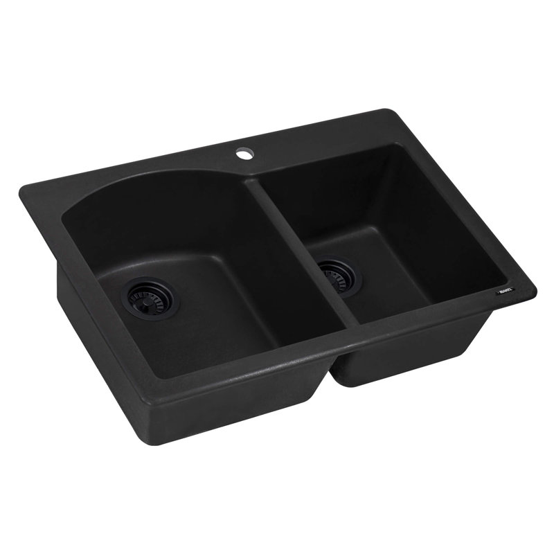 Évier de cuisine encastré à double cuve en granite composite Ruvati 33 x 22 po Ruvati - noir minuit -, Nuit noire