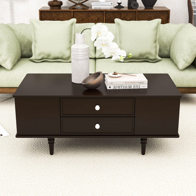 Table basse moderne avec tiroirs, tablettes cachées, Brun