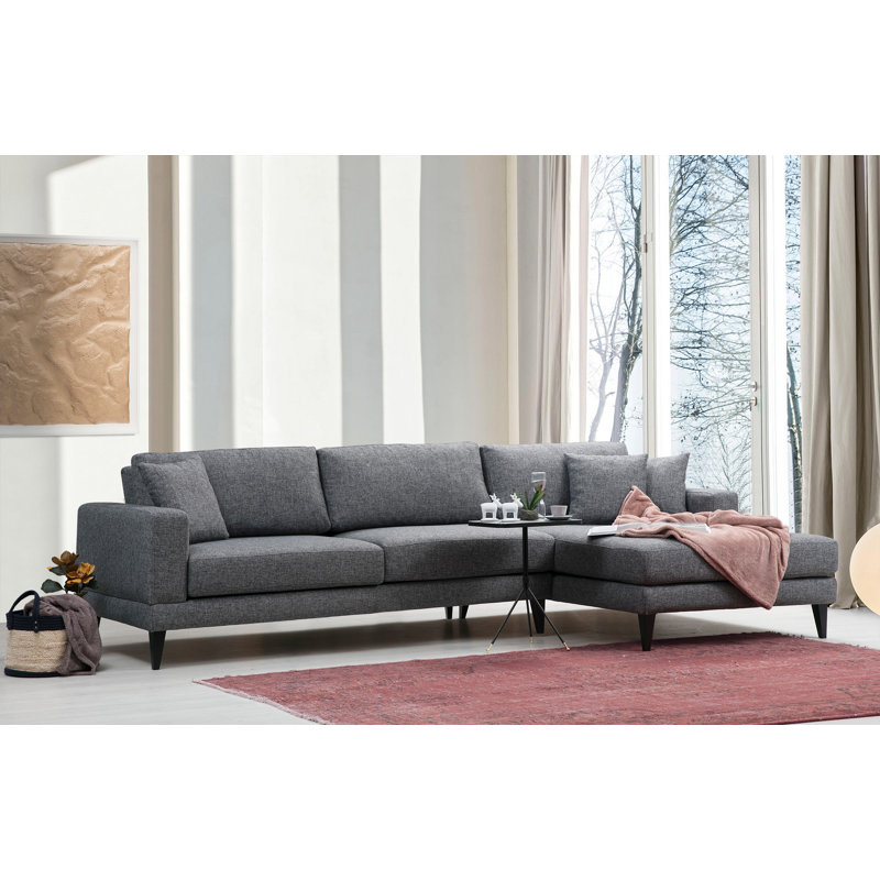 Canapé-lit d'angle moderne, gris foncé | Cadre en bois de hêtre et en carton, 90,6 x 63,0 x 33,5 po | Tissu 100% polyester, nettoyage à sec | Coussins confortables en mousse (45 x 45 cm) | Parfait pour les décors industriels et scandinaves