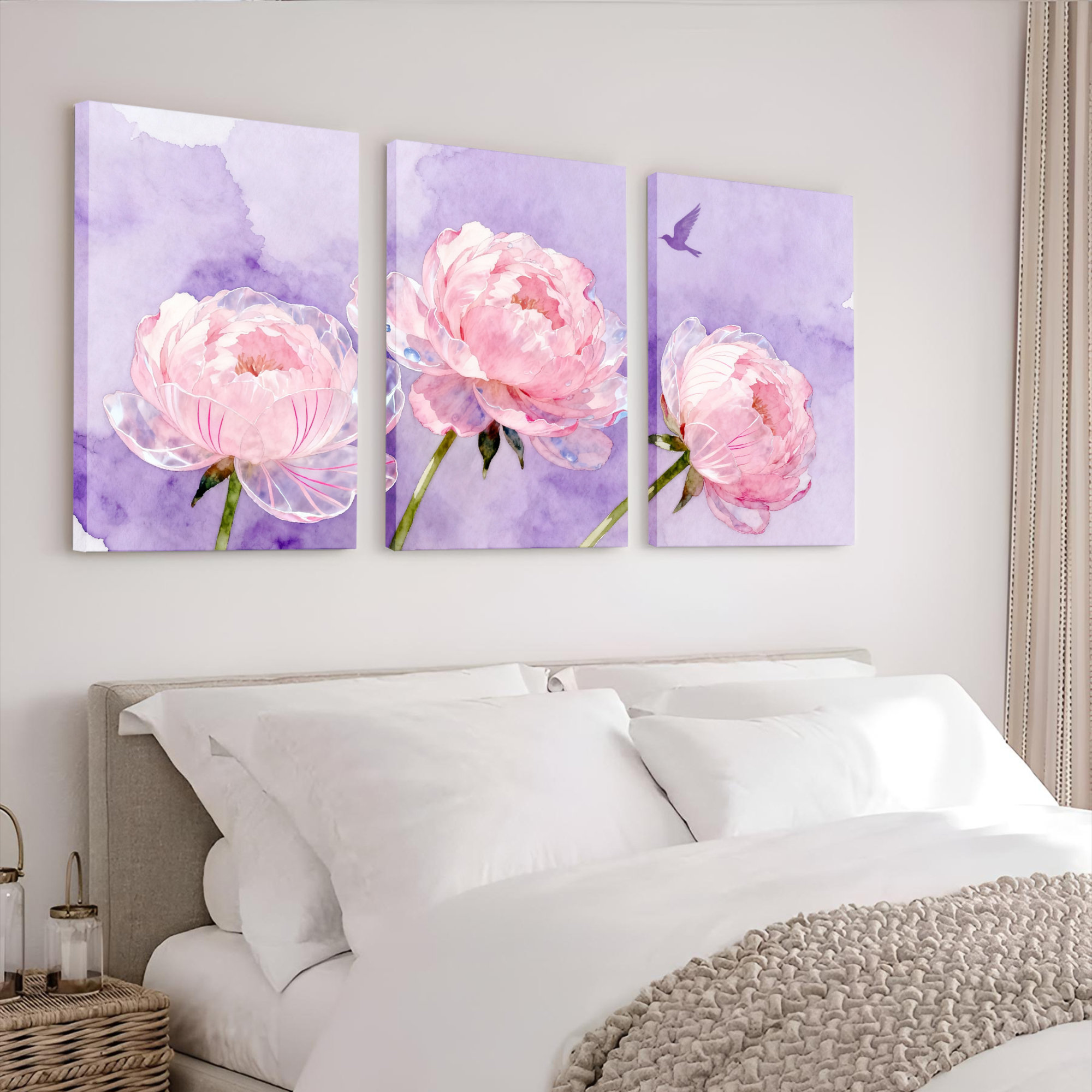 Red Barrel Studio Watercolor Pink Peony Flowers with Purple Sky and ...