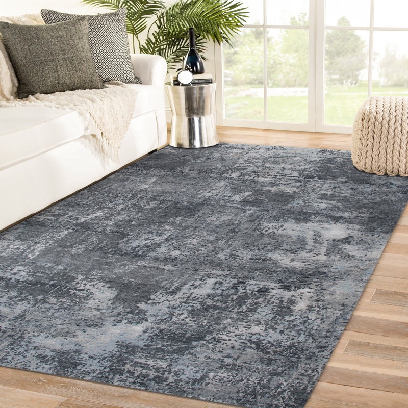 Gray Abstract Hand-Knotted Wool and Viscose 8' x 10' Rug