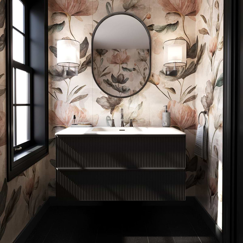 Astor 42" Single Vanity With Integrated White Solid Surfacetop, Black, 36"