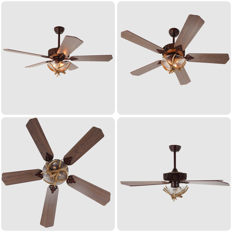 52" Rustic Ceiling Fan With Remote Control, 6 Fan Speeds, Reversible, Timer & Mute Motor