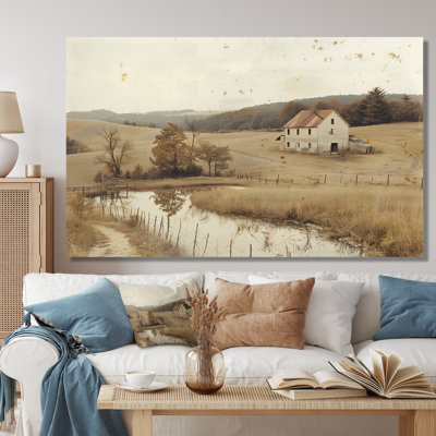 Paysage de ferme brun américain II - ferme, art mural