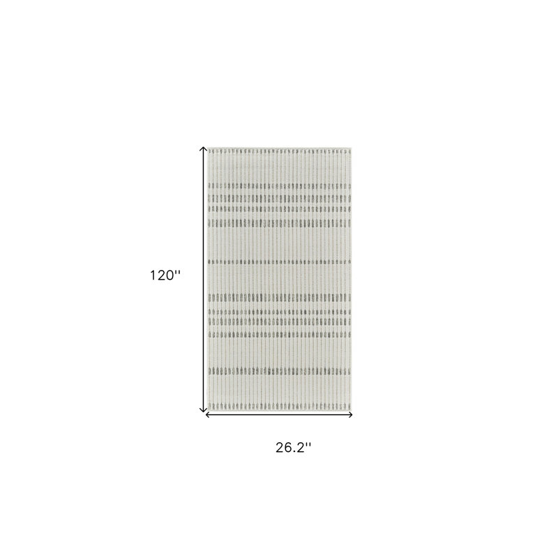 Tapis de couloir d'extérieur rayé beige et crème 10 pi