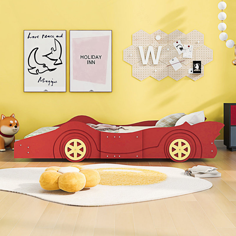 Lit plateforme simple avec roulettes, Rouge