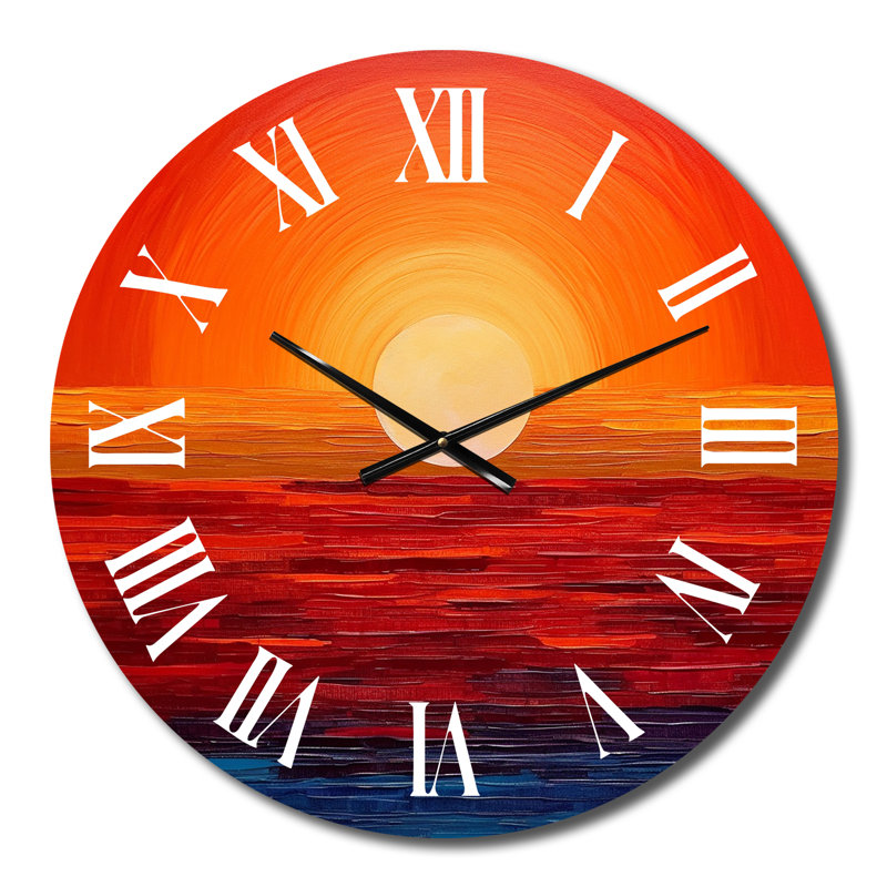 Horloge murale orange, jaune, doré, coucher de soleil III, Moyenne