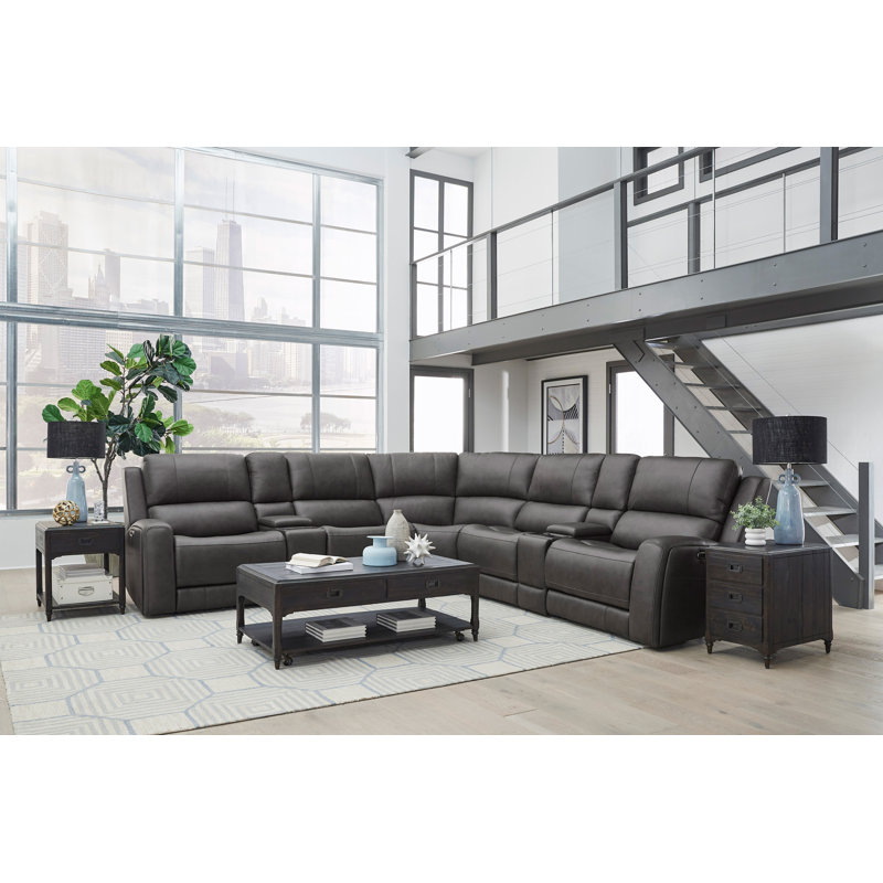 Abarca 7 Piece Zero Gravity Power Reclining Sectional With Power Adjustable Headrests, Autumn Fog