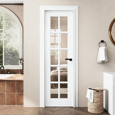 Interior Primed 10-Lite Clear Glass Solid Core Wood Pantry Slab Door Without Frame and Hardware Kit
