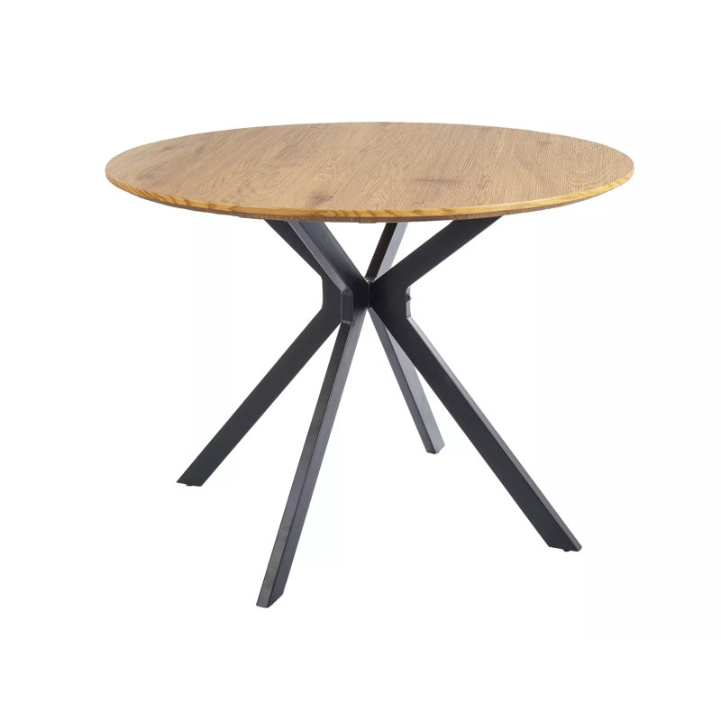 Hebbronville Round Metal Base Dining Table, 76cmH x 100cmL x 100cmW, Oak