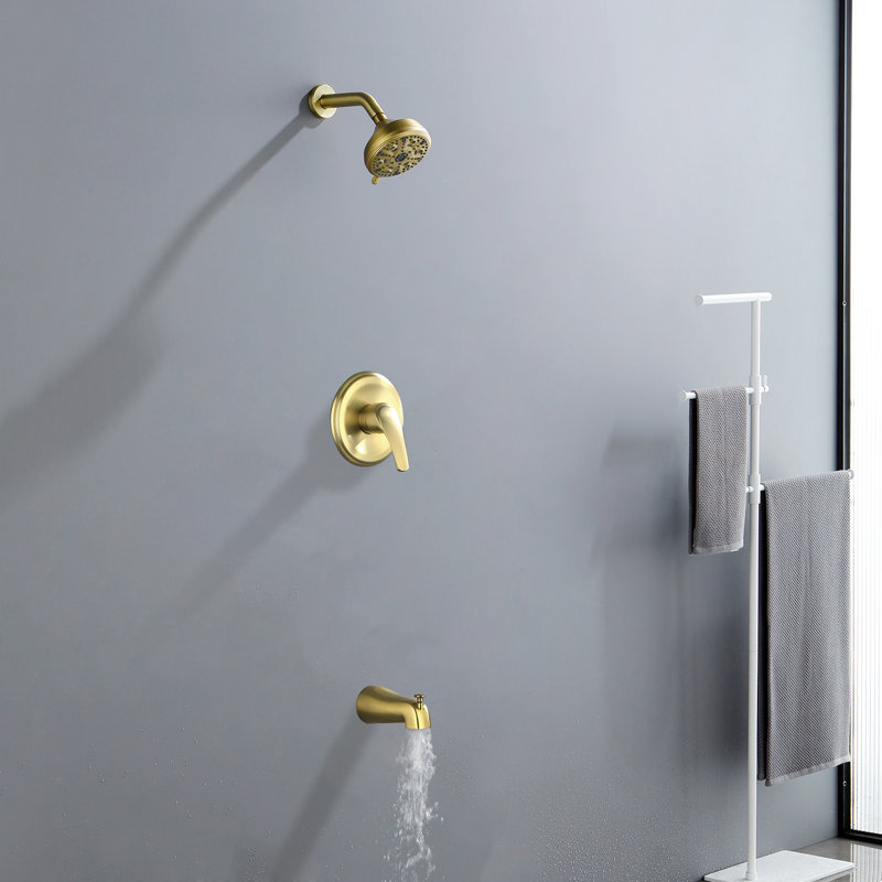 Tub & Shower Faucet with Rough in-Valve, Brushed Gold