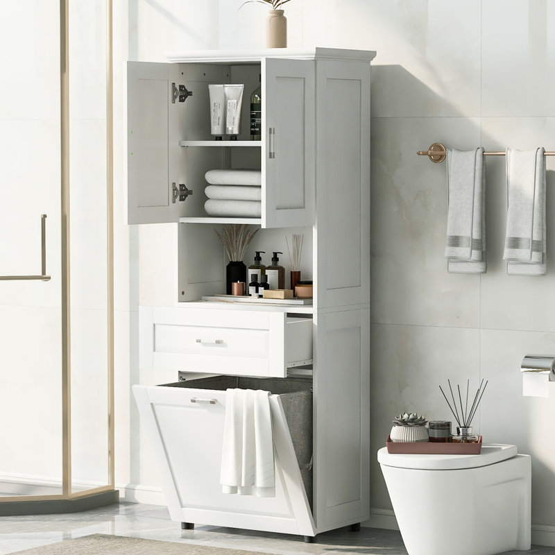 Grande armoire de salle de bain blanche avec surmatelas et rangement spacieux avec grand panier