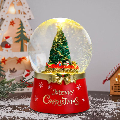  Auto-rotate Train Christmas Musical Snow Globe With Tree & Train – Led Lit, Musical Water Globe With Glitter Snow, "merry Christmas" Base For Festive Home Decor & Holiday Gift