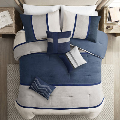 Édredon pour très grand lit - édredon bleu 7 pièces