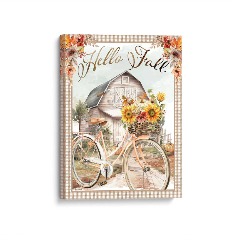 «Hello Fall Barn» par Nicole DeCamp, reproduction d'art, L 18 po x H 24 po, Ne s’applique pas, Toile tendue