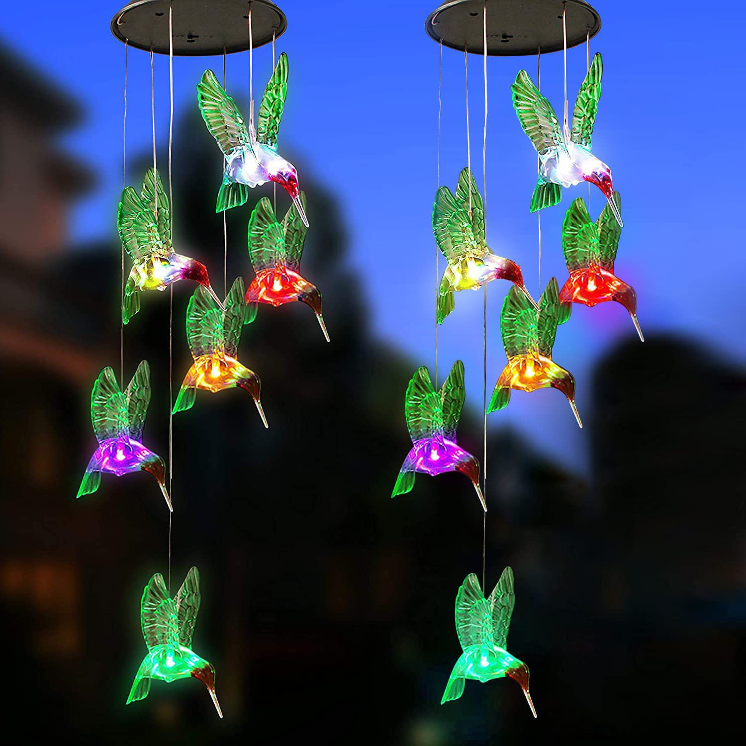 Solar Light Power Wind Chime Crystal Hummingbird Butterfly Waterproof  Outdoor Windchime Light for Patio Yard Garden