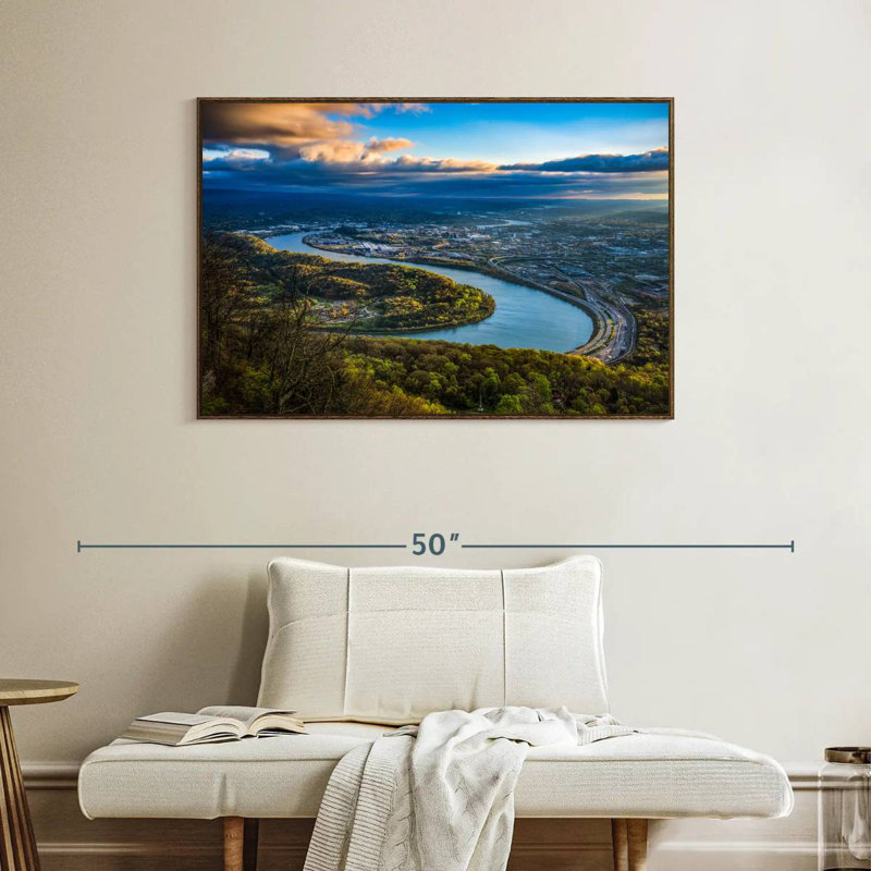 Vue aérienne de Chattanooga, Tennessee, Cadre flottant noyer, 40 po x 27 po