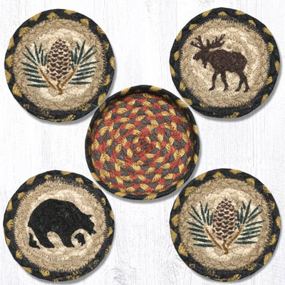  Round Jute Coasters in Basket Hand Stenciled Design 5"x5"