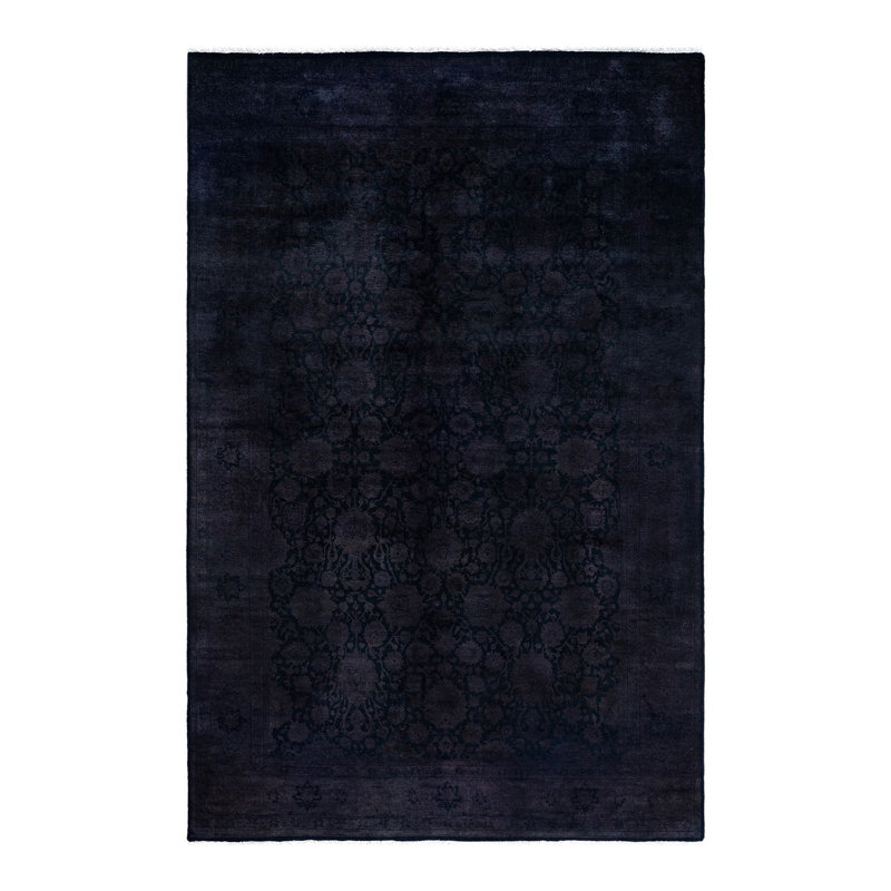 Tapis unique noué à la main Fine Vibrance - noir, 6 pi 1 po x 9 pi 3 po