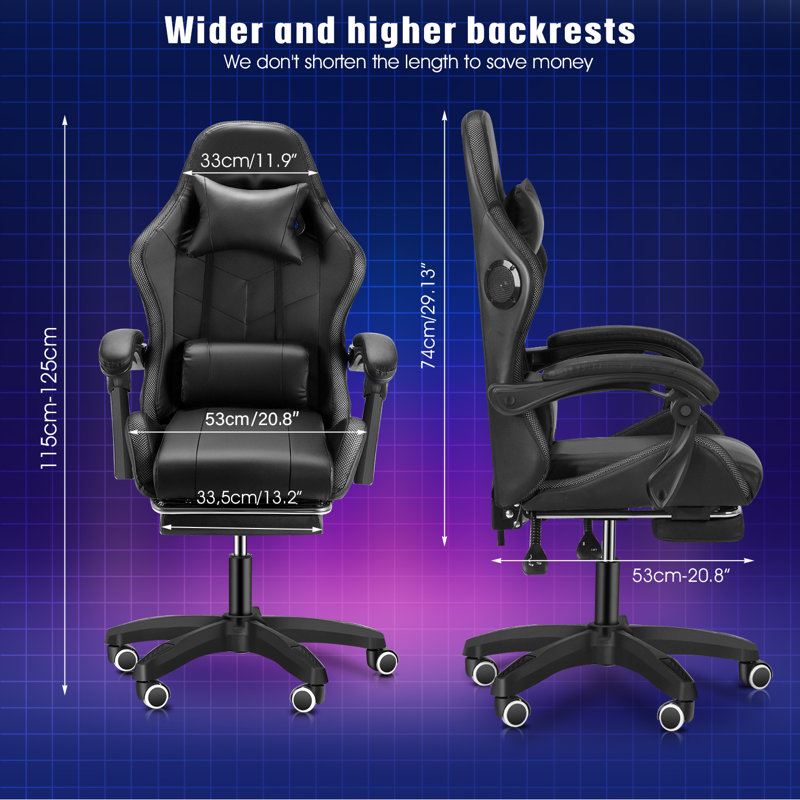 Fauteuil de jeu inclinable et pivotant en cuir avec haut-parleurs et repose-pieds Lubluelu