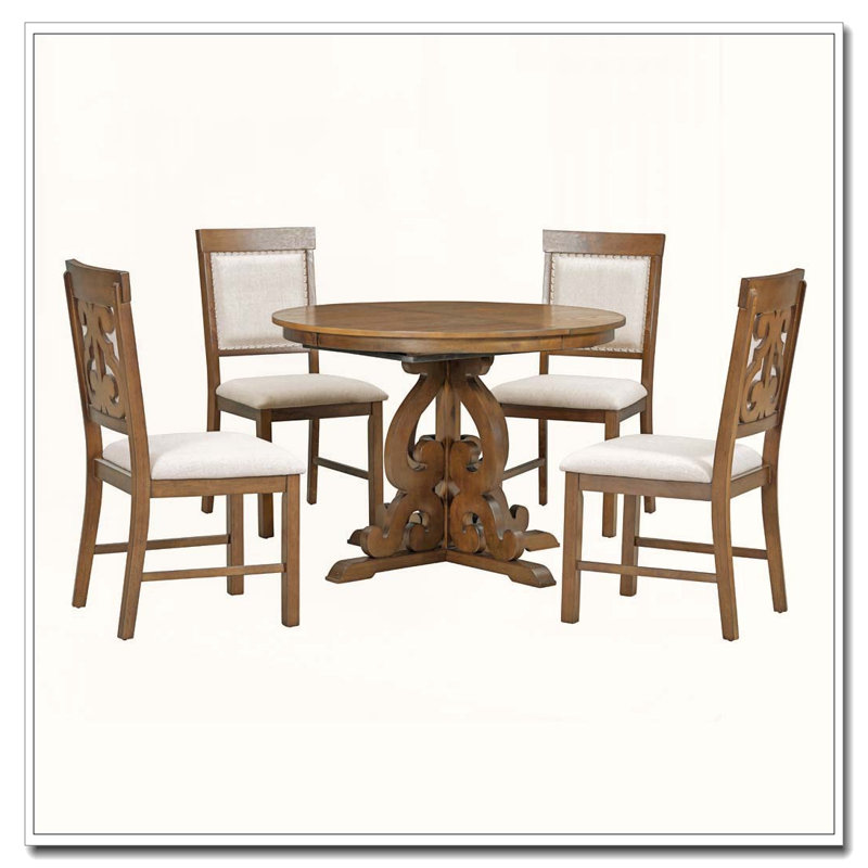 Ensemble de salle à manger extensible 5 pièces avec chaises creuses, Noyer