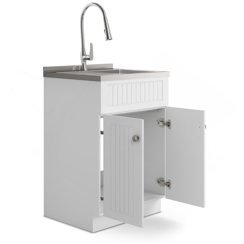 Beckham - Armoire à linge 24 po avec robinet et évier en acier inoxydable - blanc, 24"