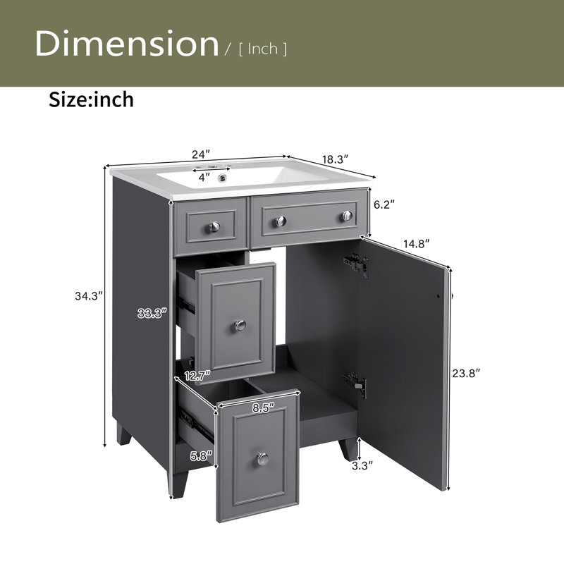 Meuble-lavabo 24 po avec lavabo en céramique, Gris